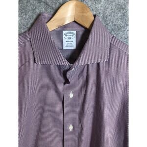 Brooks Brothers Shirt Mens 16.5 34/35 Purple Check Regular Non Iron Long Sleeve